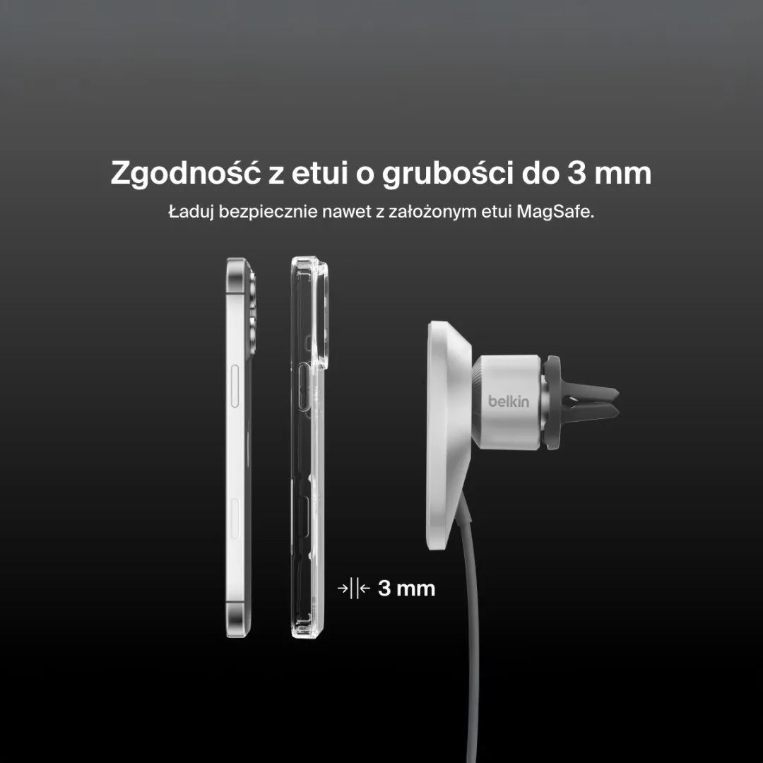 Belkin automobilinis įkroviklis, magnetinis, Qi2.0, 15W, 20W maitinimo adapteris, pilkas
