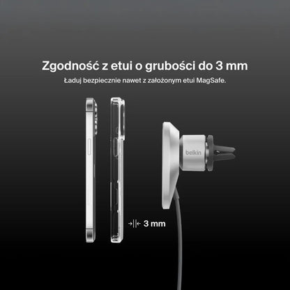 Belkin automobilinis įkroviklis, magnetinis, Qi2.0, 15W, 20W maitinimo adapteris, pilkas