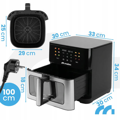 Beriebalė gruzdintuvė MalTec 10l 2000W Air Fryer su langeliu ir padėklais