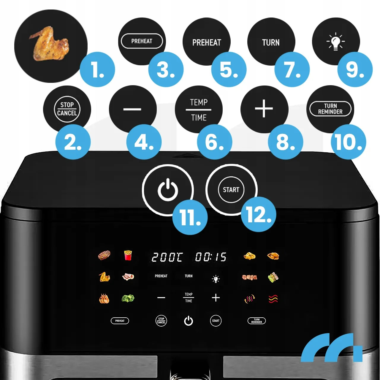 Beriebalė gruzdintuvė MalTec 10l 2000W Air Fryer su langeliu ir padėklais