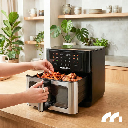 Beriebalė gruzdintuvė MalTec 10l 2000W Air Fryer su langeliu ir padėklais