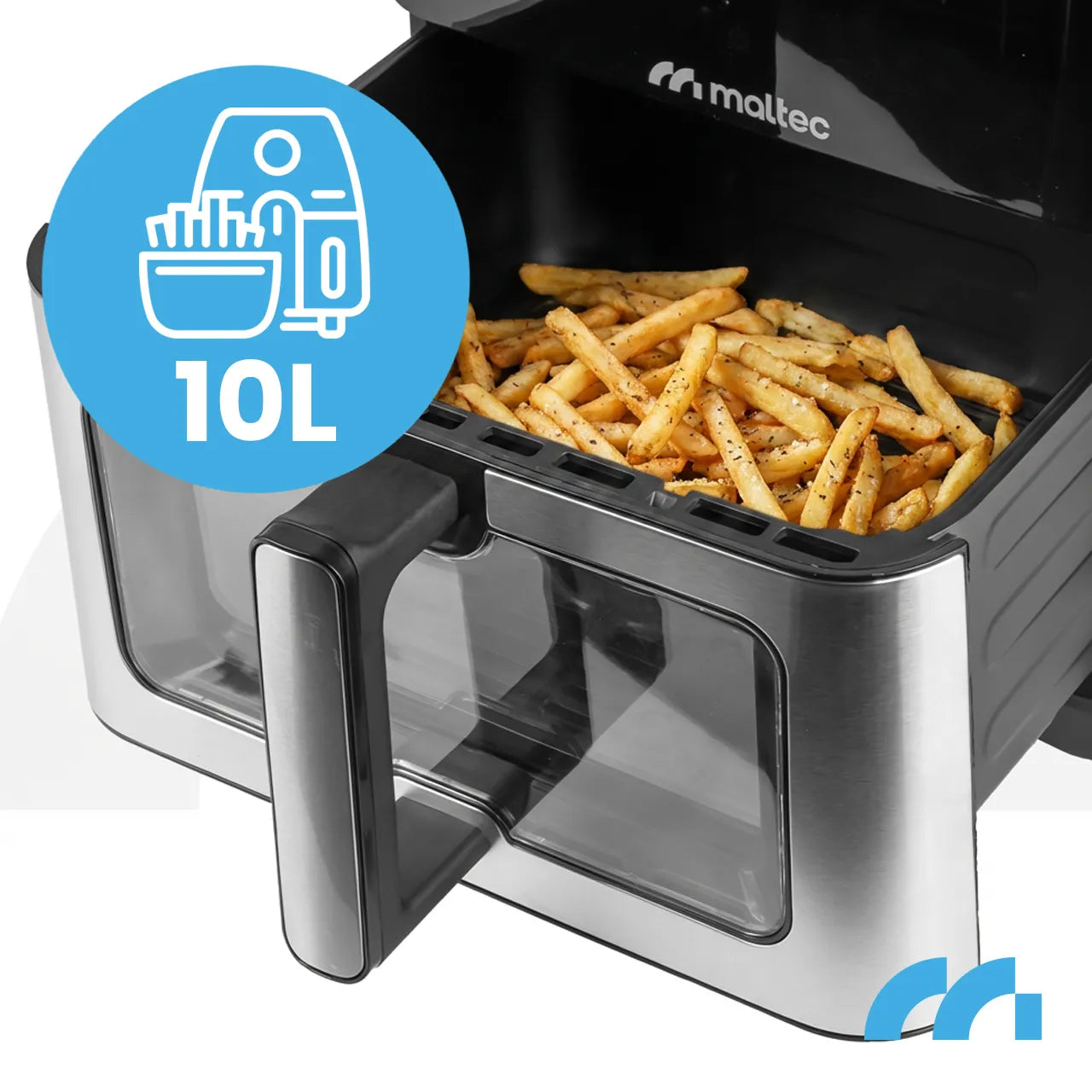 Beriebalė gruzdintuvė MalTec 10l 2000W Air Fryer su langeliu ir padėklais