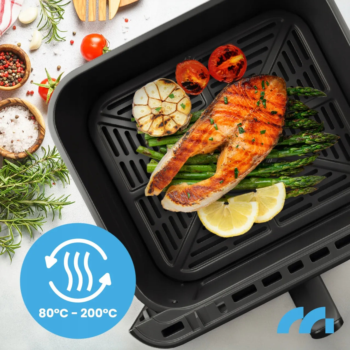 Beriebalė gruzdintuvė MalTec 10l 2000W Air Fryer su langeliu ir padėklais