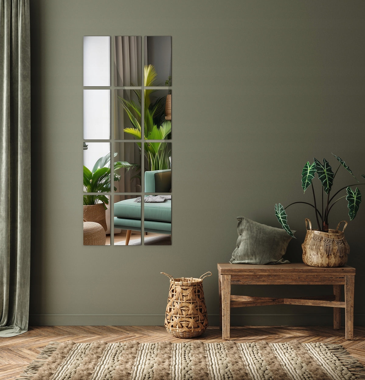 Be rāmja spoguļflīzes – Glamūrīga stila sienu apdare, viegla uzstādīšana 30x16