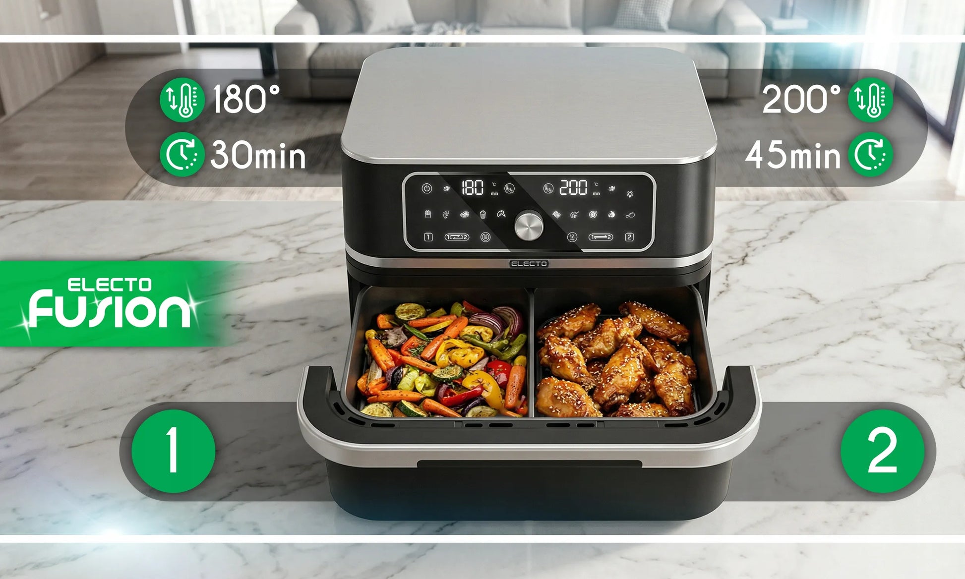 Bežirė gruzdintuvė AIR FRYER 3100W, didelė, 10L talpos, 12 programų