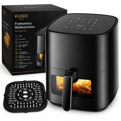 Bežriebė gruzdintuvė Air Fryer 5L, 1500W, 9 programos, galinga