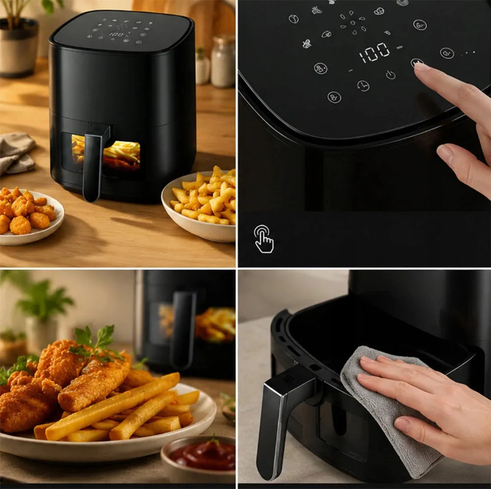 Bežriebė gruzdintuvė Air Fryer 5L, 1500W, 9 programos, galinga