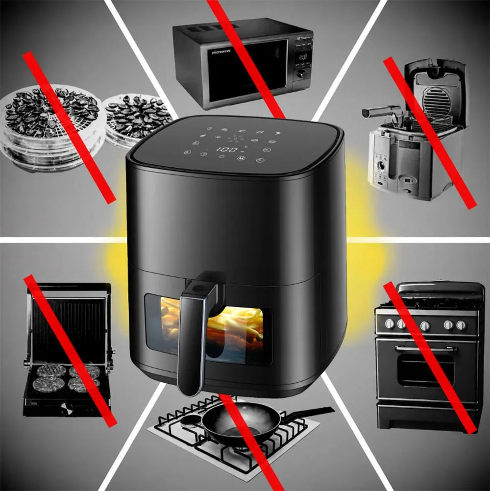 Bežriebė gruzdintuvė Air Fryer 5L, 1500W, 9 programos, galinga