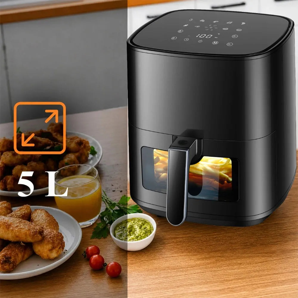 Bežriebė gruzdintuvė Air Fryer 5L, 1500W, 9 programos, galinga