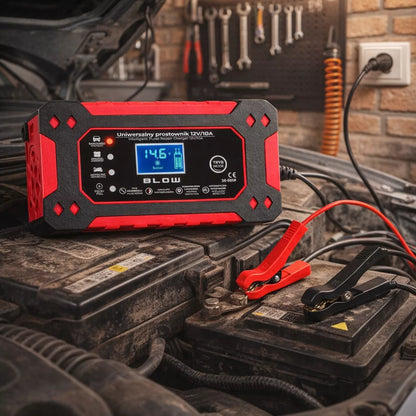BLOW automatinis akumuliatorių įkroviklis 12V 10A su LCD ekranu ir remonto funkcija