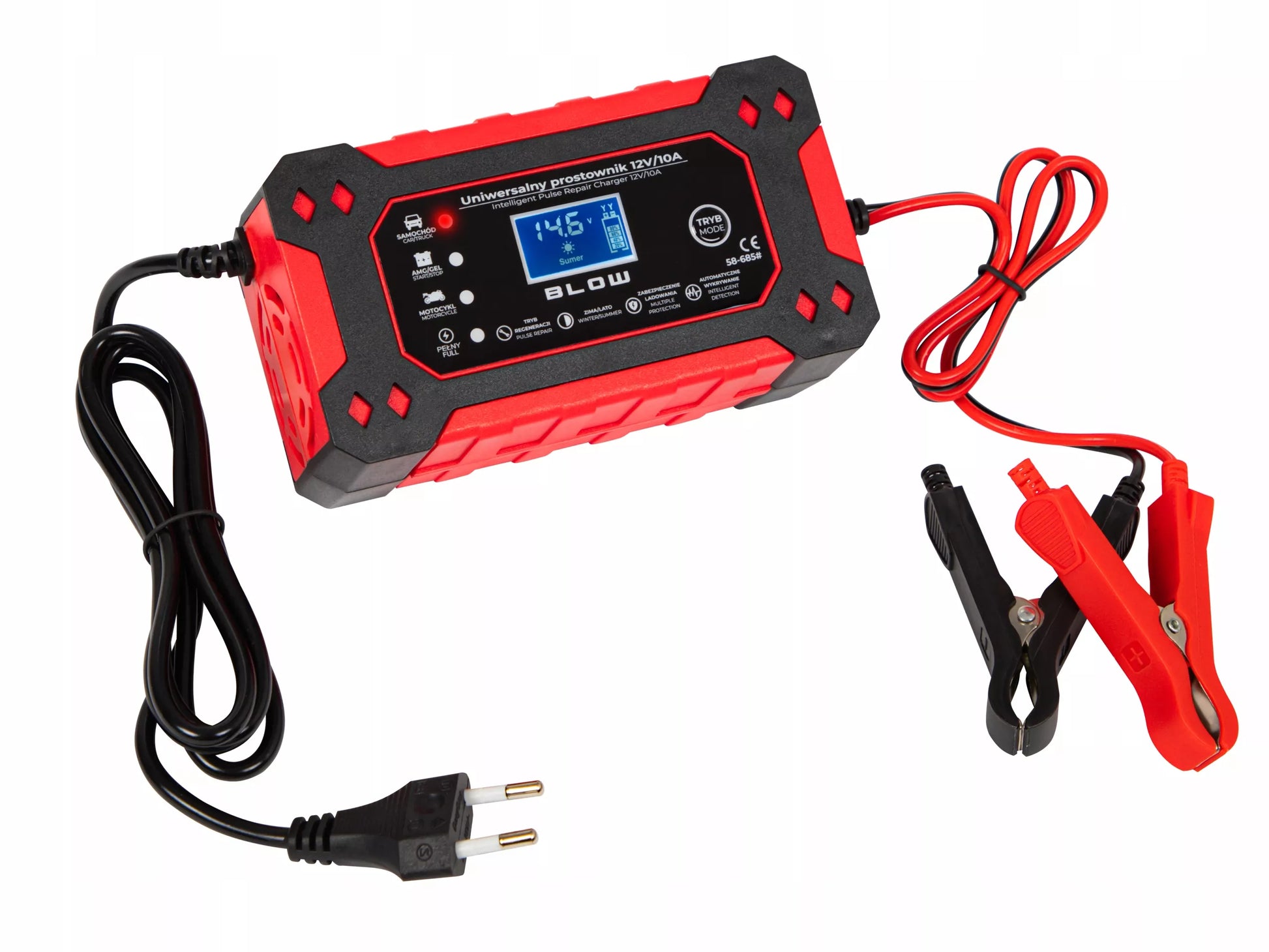 BLOW automatinis akumuliatorių įkroviklis 12V 10A su LCD ekranu ir remonto funkcija
