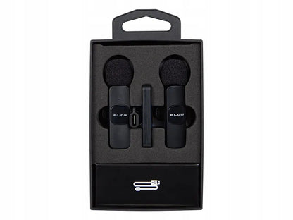 BLOW belaidis prisegamas kondensatorinis mikrofonas, 2 mikrofonai su imtuvu, USB-C