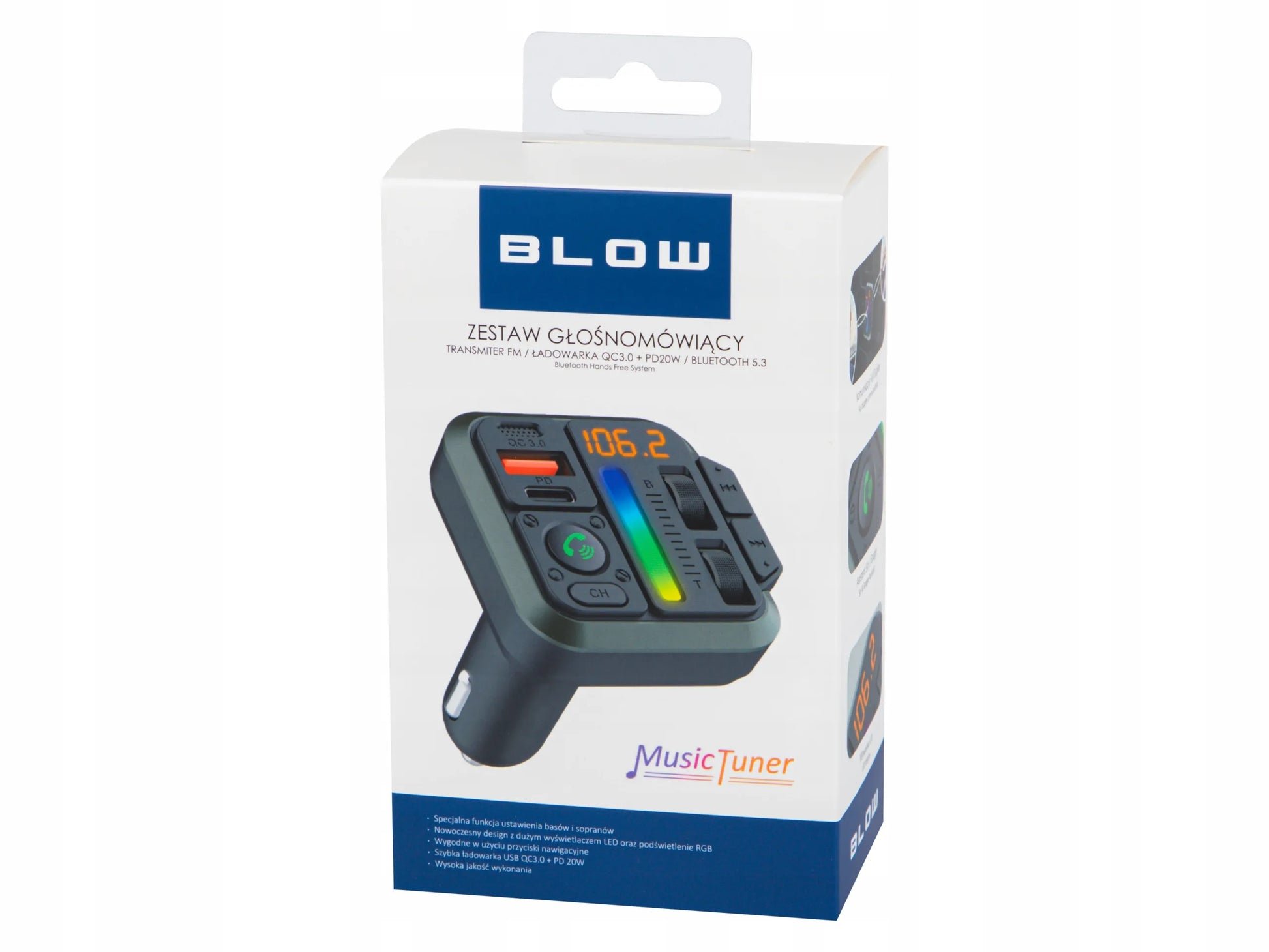 BLOW Bluetooth 5.3 automobilinis FM siųstuvas, laisvų rankų įranga, QC 3.0 PD 20W