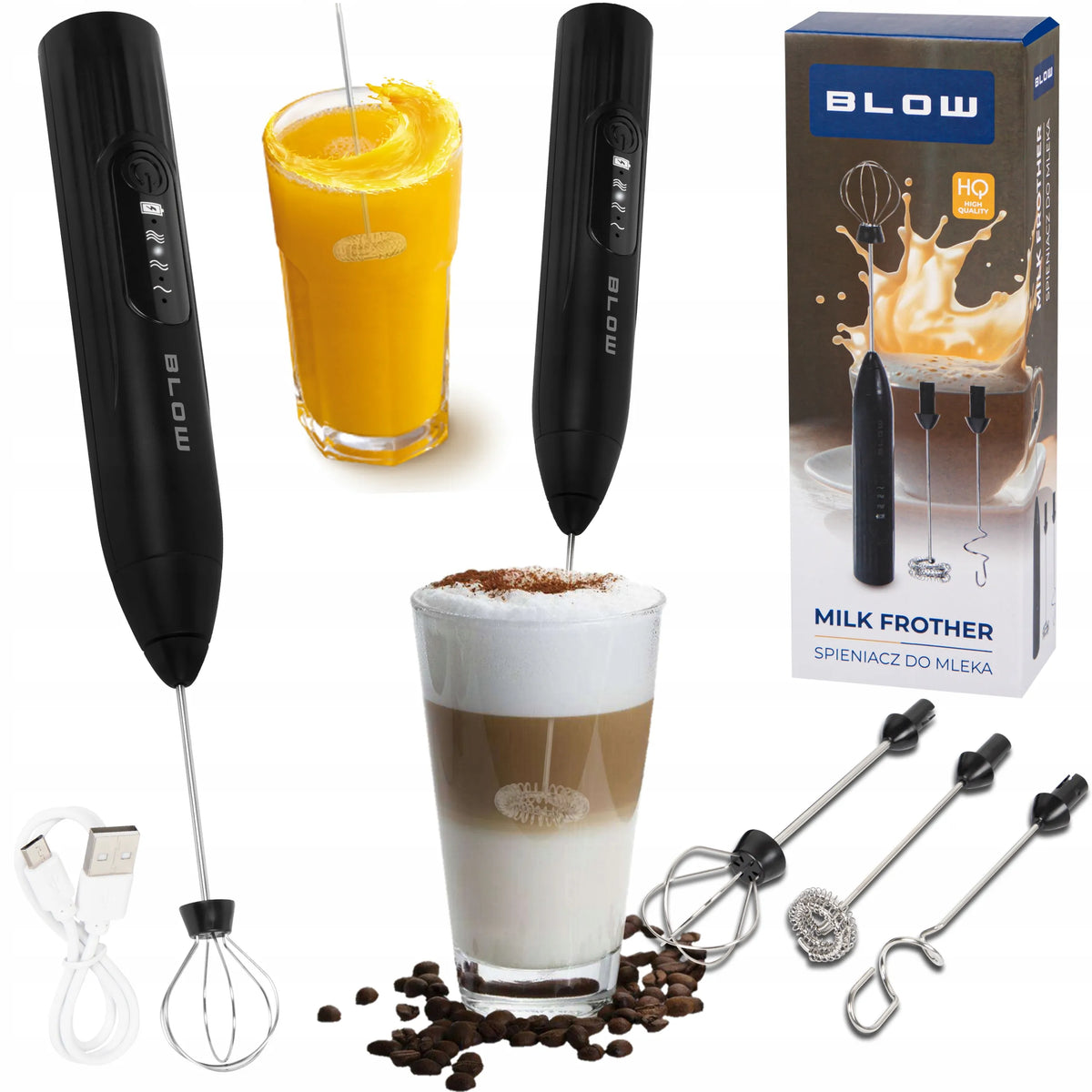 BLOW elektrinis rankinis pieno ir kavos plakiklis 3-viename su USB