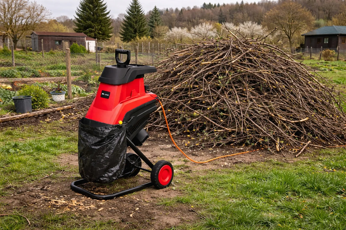 BLOW elektrinis šakų smulkintuvas, 3600 W, iki 45 mm, su 2 × 45 l maišais