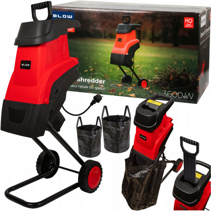 BLOW elektrinis šakų smulkintuvas, 3600 W, iki 45 mm, su 2 × 45 l maišais