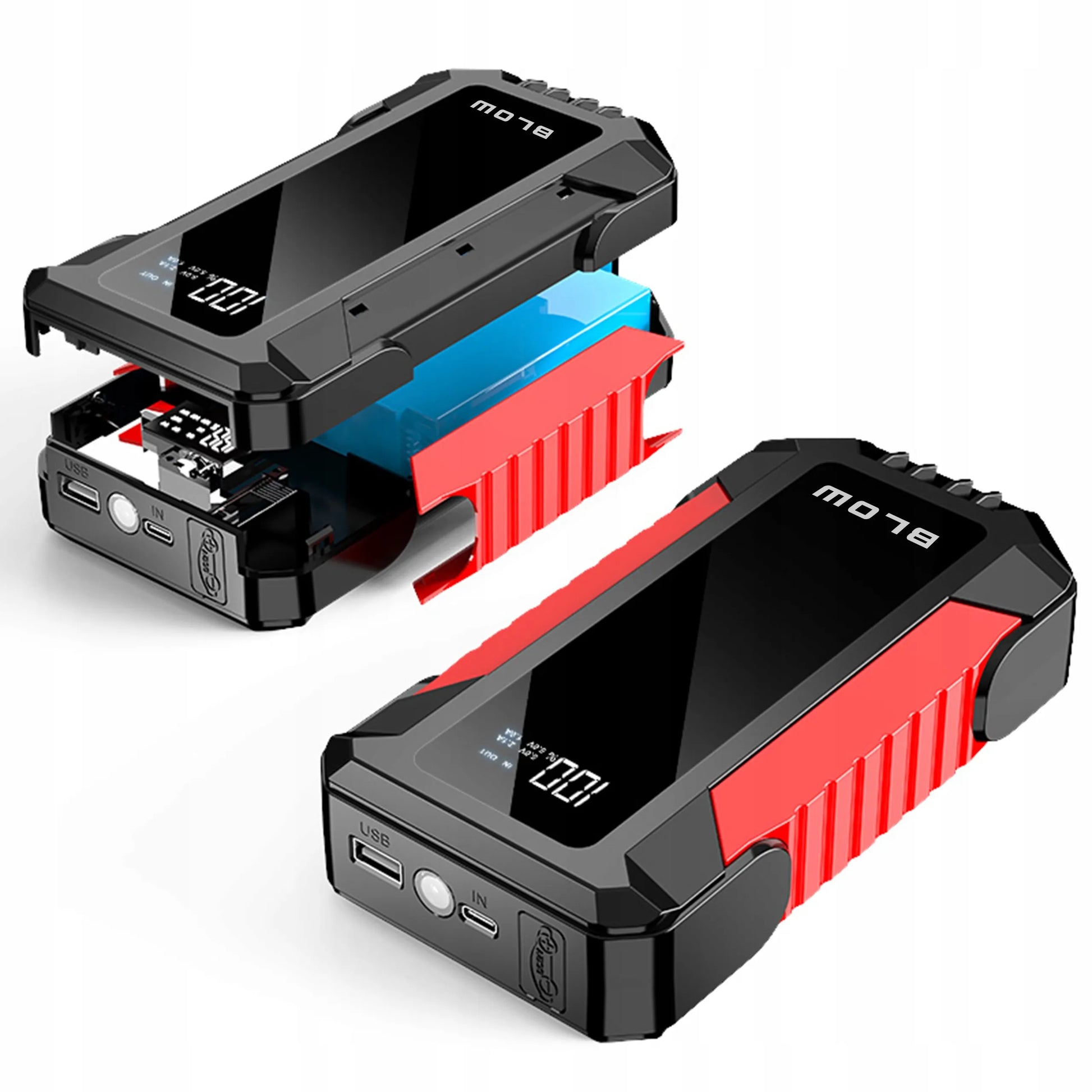 BLOW JS-12 Jump starter, pagalbinis užvedimo įrenginys, powerbank, žibintuvėlis, saugos plaktukas, laidai, 1000A, 12000mAh