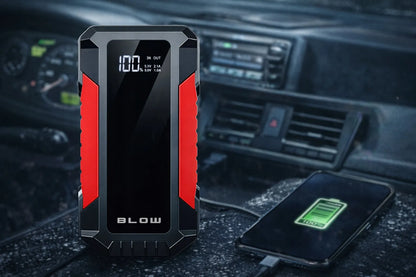 BLOW JS-12 Jump starter, pagalbinis užvedimo įrenginys, powerbank, žibintuvėlis, saugos plaktukas, laidai, 1000A, 12000mAh