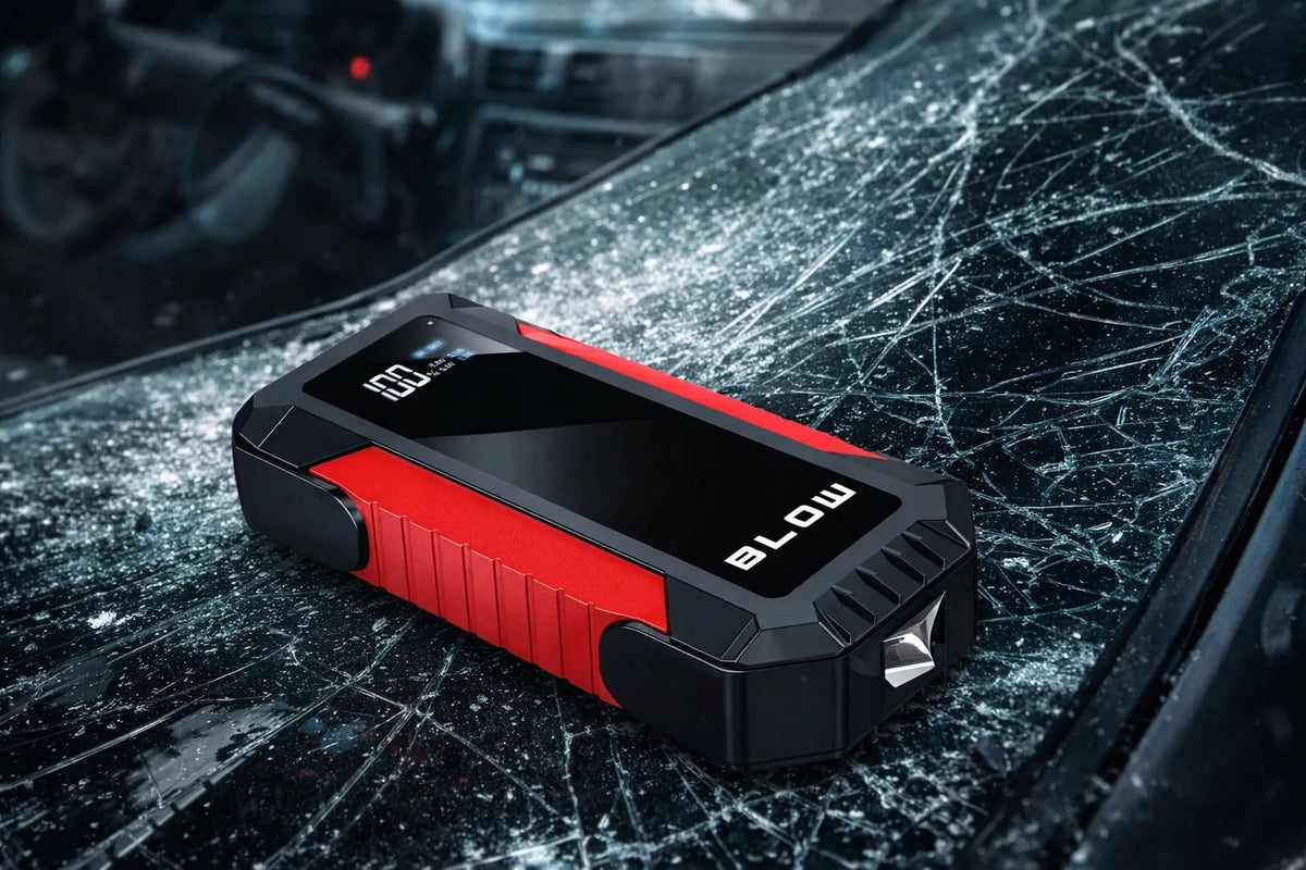 BLOW JS-12 Jump starter, pagalbinis užvedimo įrenginys, powerbank, žibintuvėlis, saugos plaktukas, laidai, 1000A, 12000mAh