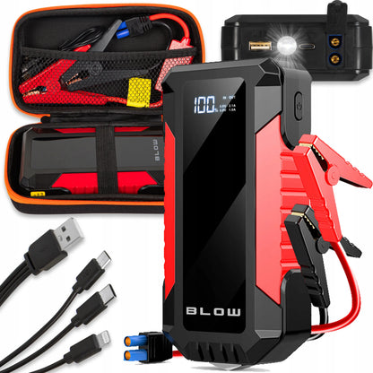 BLOW JS-12 Jump starter, pagalbinis užvedimo įrenginys, powerbank, žibintuvėlis, saugos plaktukas, laidai, 1000A, 12000mAh