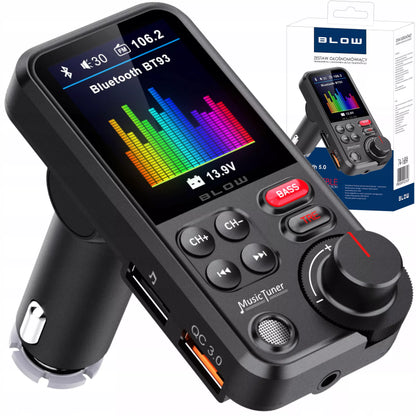 BLUETOOTH 5.0 FM siųstuvas, laisvų rankų įranga, QC3.0, SD, BASS, didelis LCD ekranas, 24V