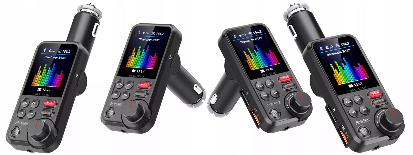 BLUETOOTH 5.0 FM siųstuvas, laisvų rankų įranga, QC3.0, SD, BASS, didelis LCD ekranas, 24V