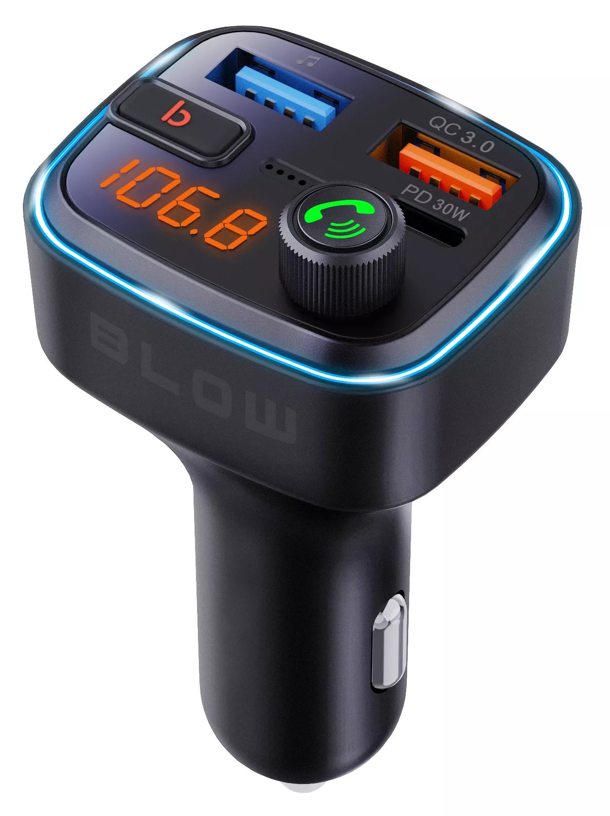 BLUETOOTH 5.3 FM siųstuvas QC 3.0 PD30W stiprus bosas įkroviklis mikrofonas