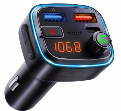 BLUETOOTH 5.3 FM siųstuvas QC 3.0 PD30W stiprus bosas įkroviklis mikrofonas