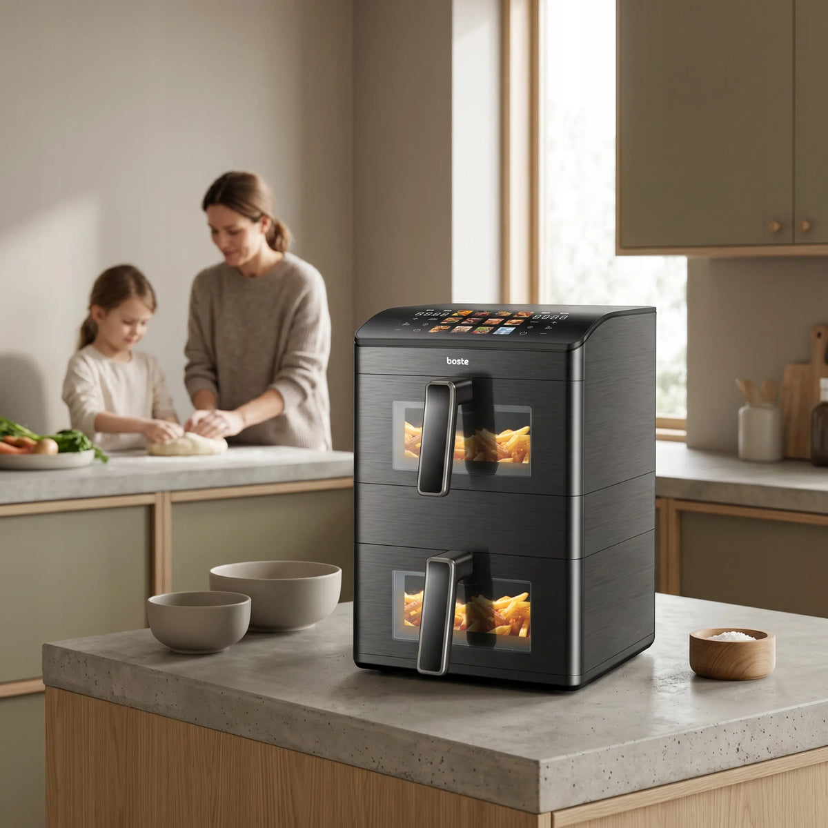 Boste bežriebė gruzdintuvė Air Fryer 12L Dual Zone XXL 2 skyriai 3000W