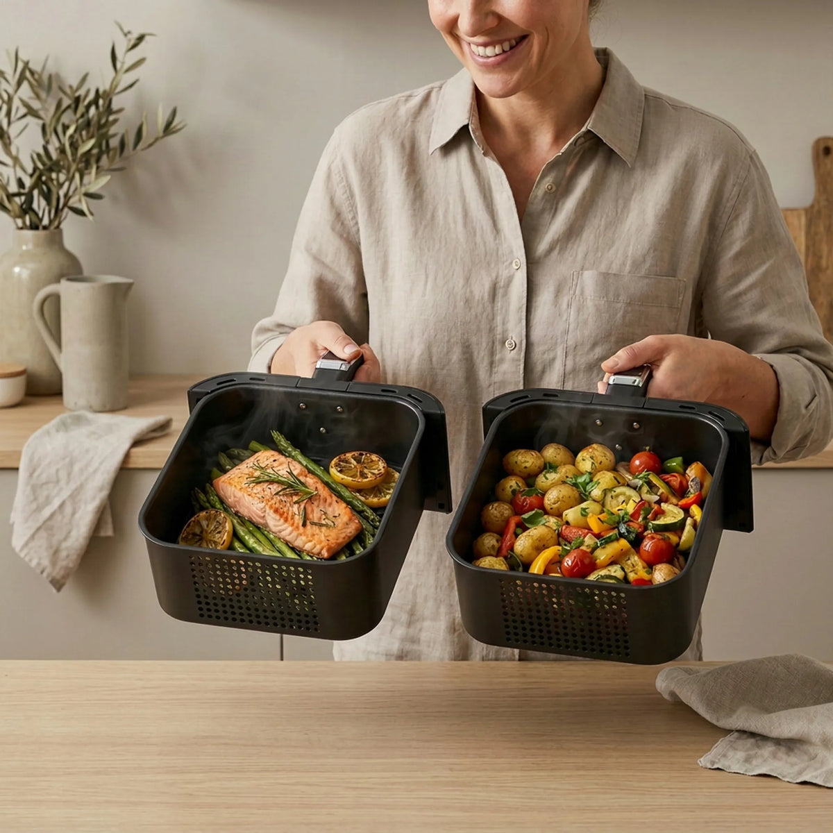 Boste bežriebė gruzdintuvė Air Fryer 12L Dual Zone XXL 2 skyriai 3000W