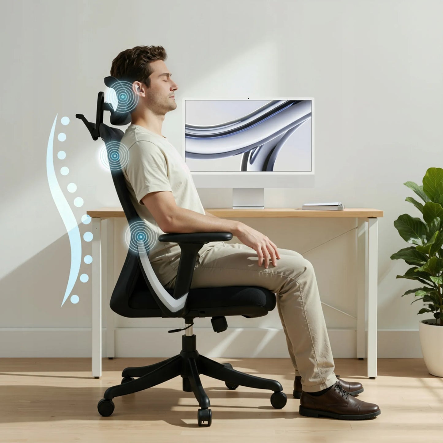 Boste ergonominė biuro kėdė su sukamu mechanizmu, patogi ir reguliuojama