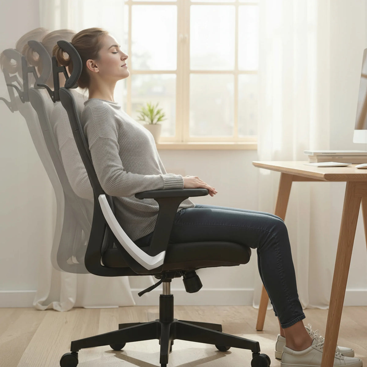 Boste ergonominė biuro kėdė su sukamu mechanizmu, patogi ir reguliuojama