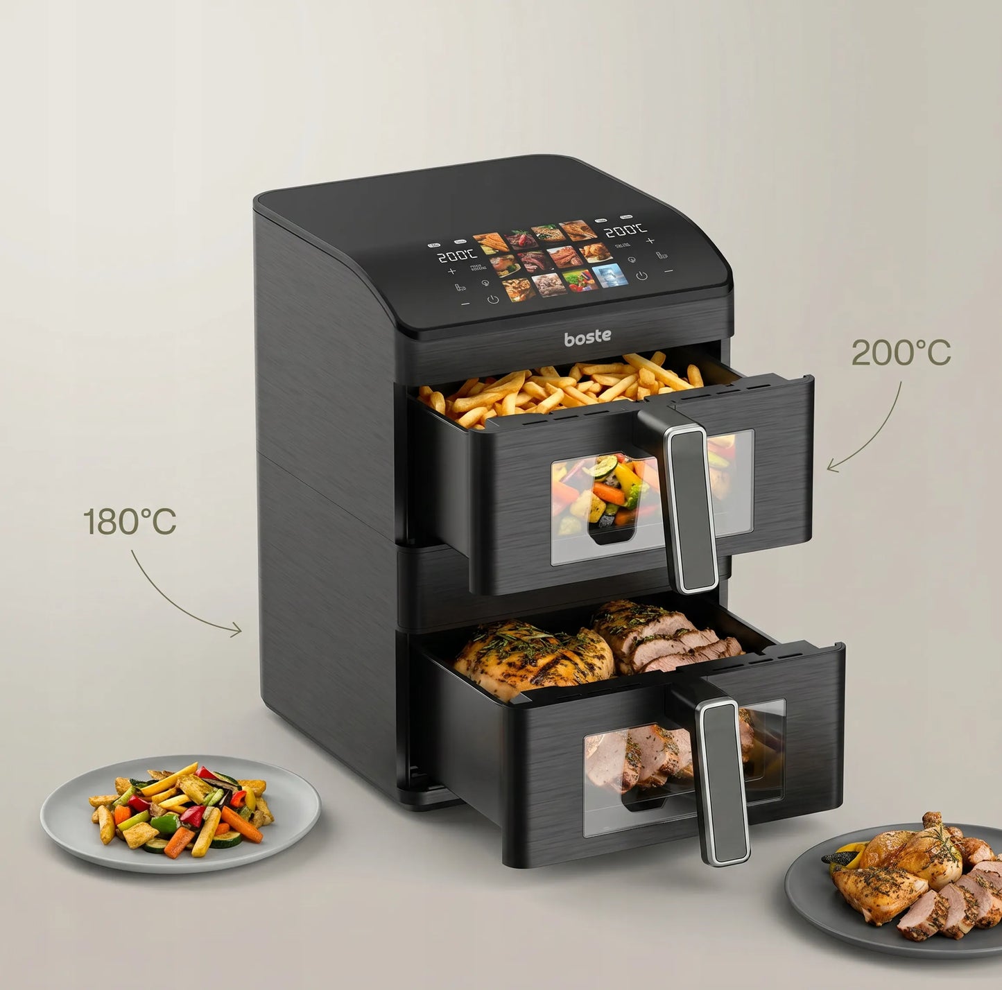 Boste Flavor Cookmaster D8 oro gruzdintuvė 12L Dual Zone XXL 2 skyriai 3000W