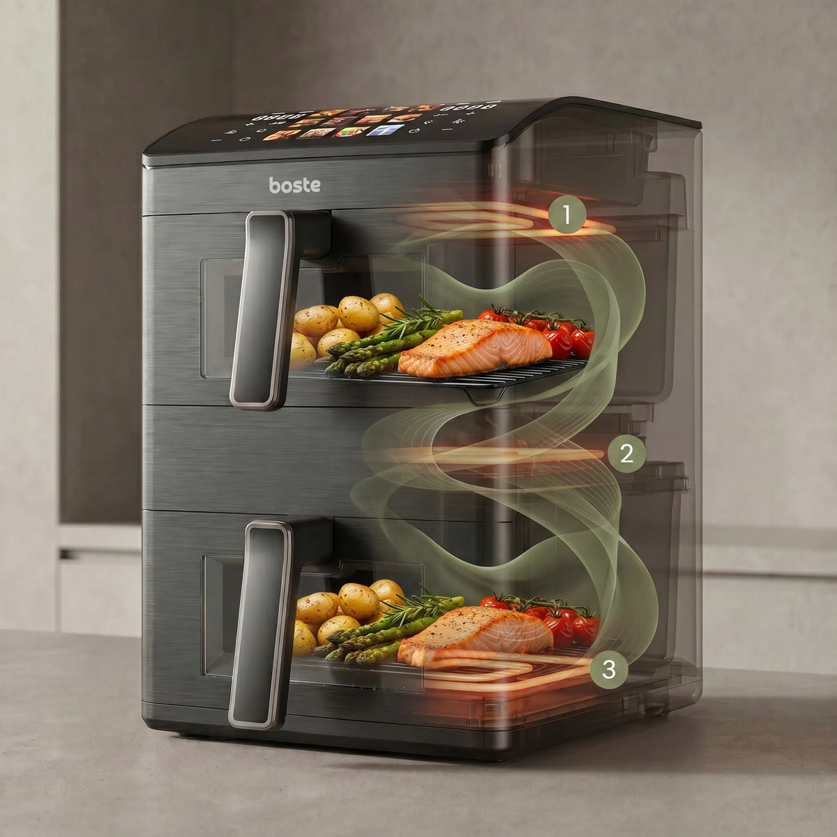 Boste Flavor Cookmaster D8 oro gruzdintuvė 12L Dual Zone XXL 2 skyriai 3000W