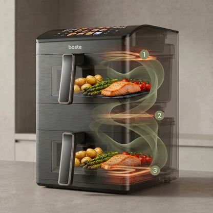 Boste Flavor Cookmaster D8 oro gruzdintuvė 12L Dual Zone XXL 2 skyriai 3000W