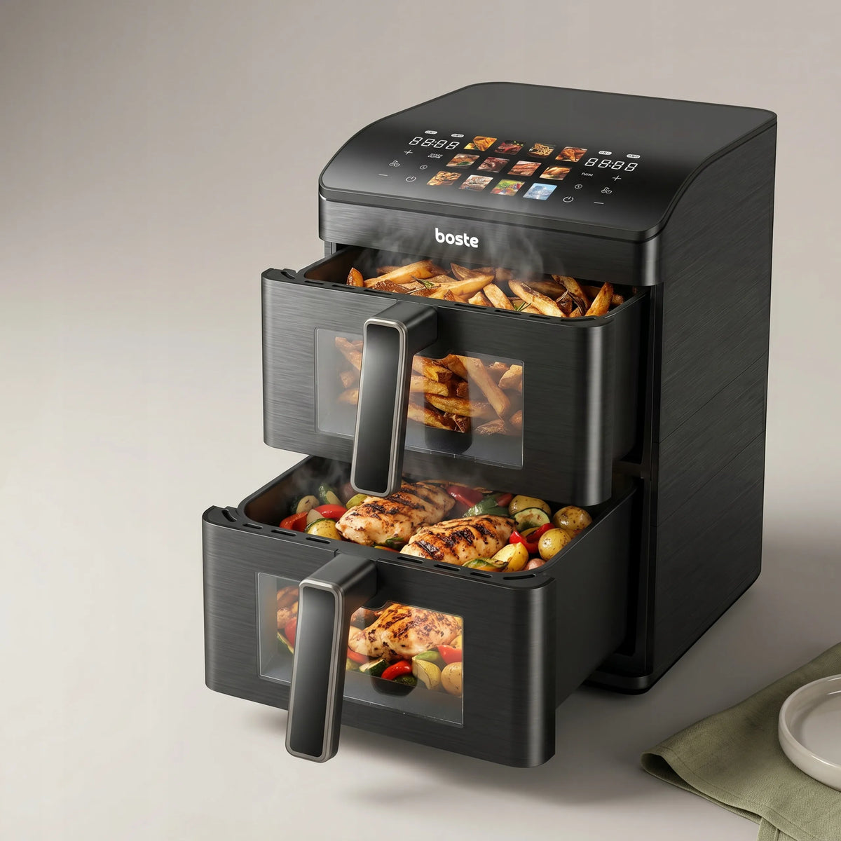 Boste Flavor Cookmaster D8 oro gruzdintuvė 12L Dual Zone XXL 2 skyriai 3000W