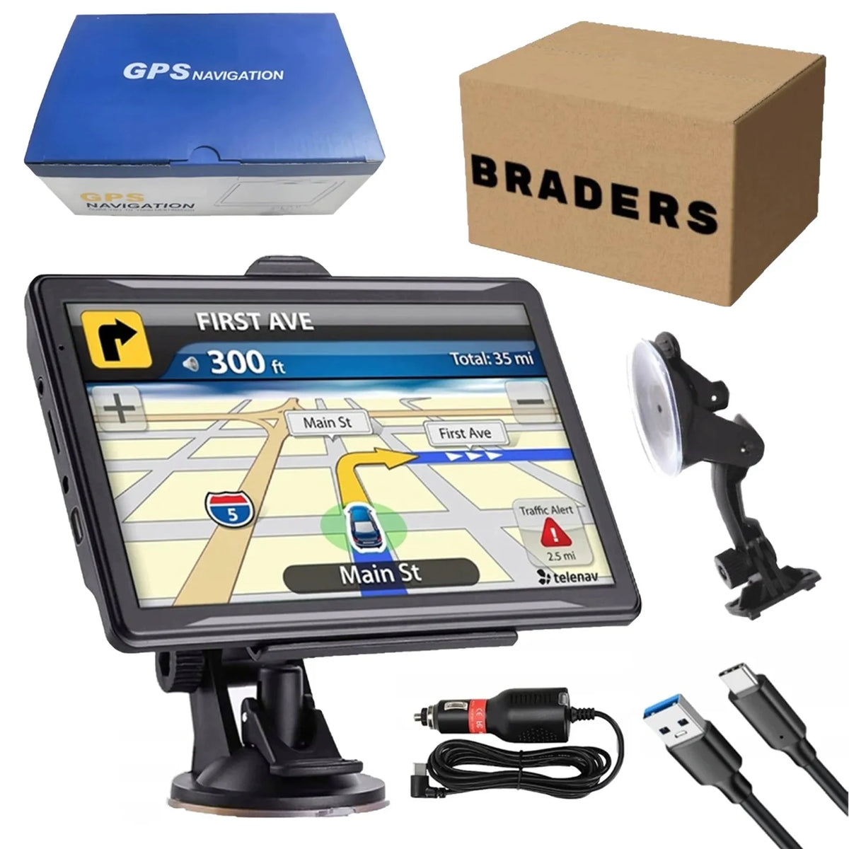BRADERS „Truck“ GPS navigacija, 7 col., Europa, 2026 m. žemėlapiai, 16 GB, greita vietos paieška