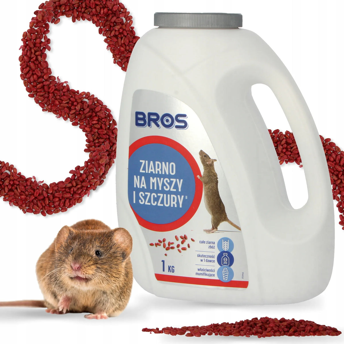 BROS masalas pelėms ir žiurkėms, 1 kg granulių, stipriai viliojantis, mumifikuojantis preparatas