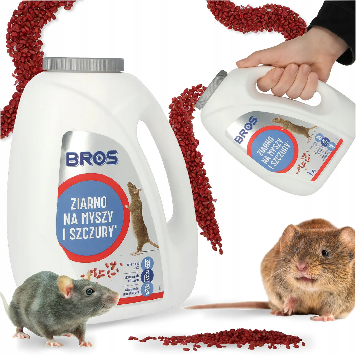 BROS masalas pelėms ir žiurkėms, 1 kg granulių, stipriai viliojantis, mumifikuojantis preparatas