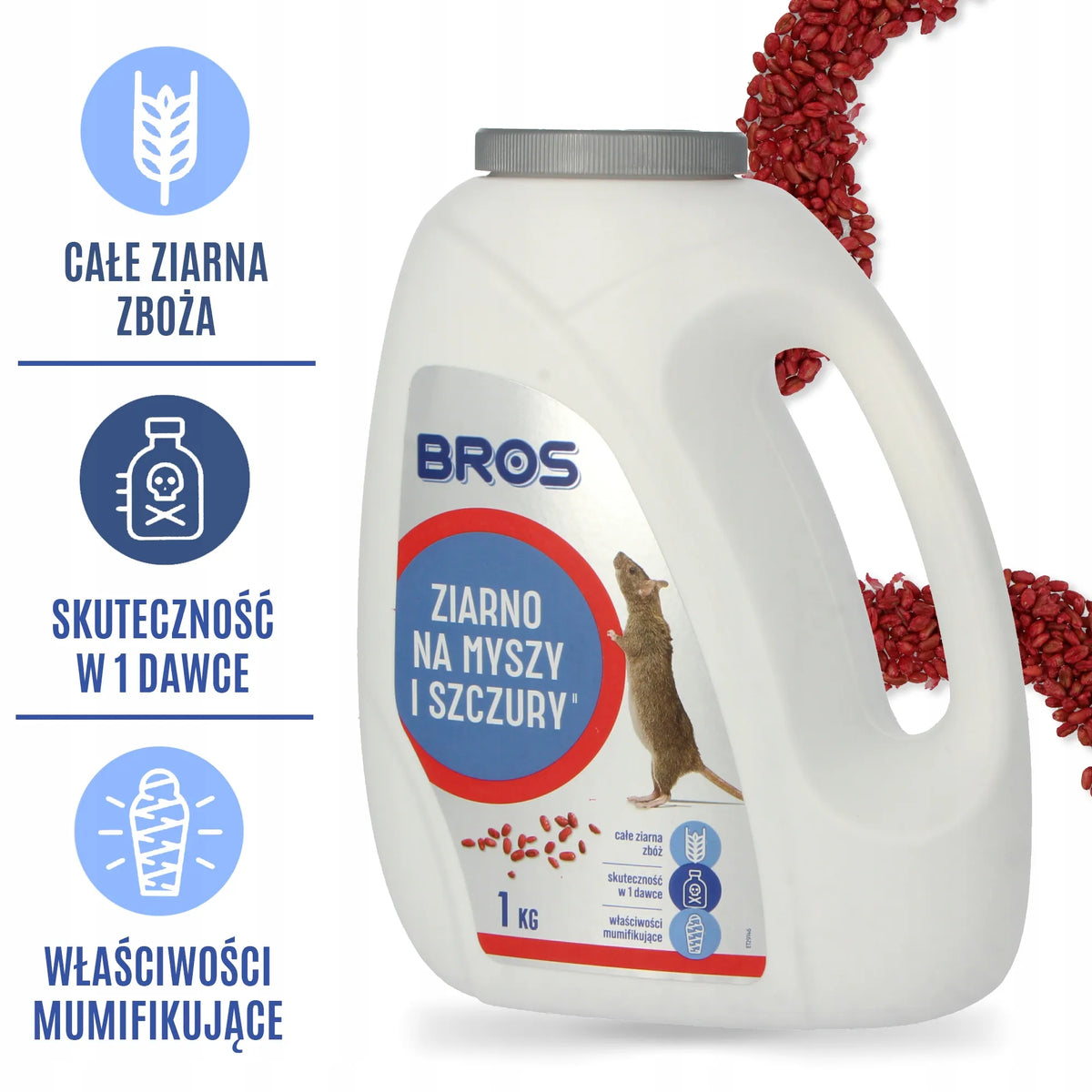 BROS masalas pelėms ir žiurkėms, 1 kg granulių, stipriai viliojantis, mumifikuojantis preparatas