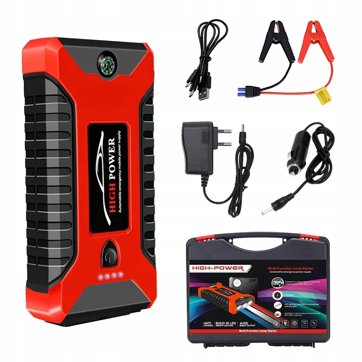 „Buster“ automobilinis užvedimo įrenginys, 99 800 mAh, 12 V, power bank su gnybtais ir žibintuvėliu