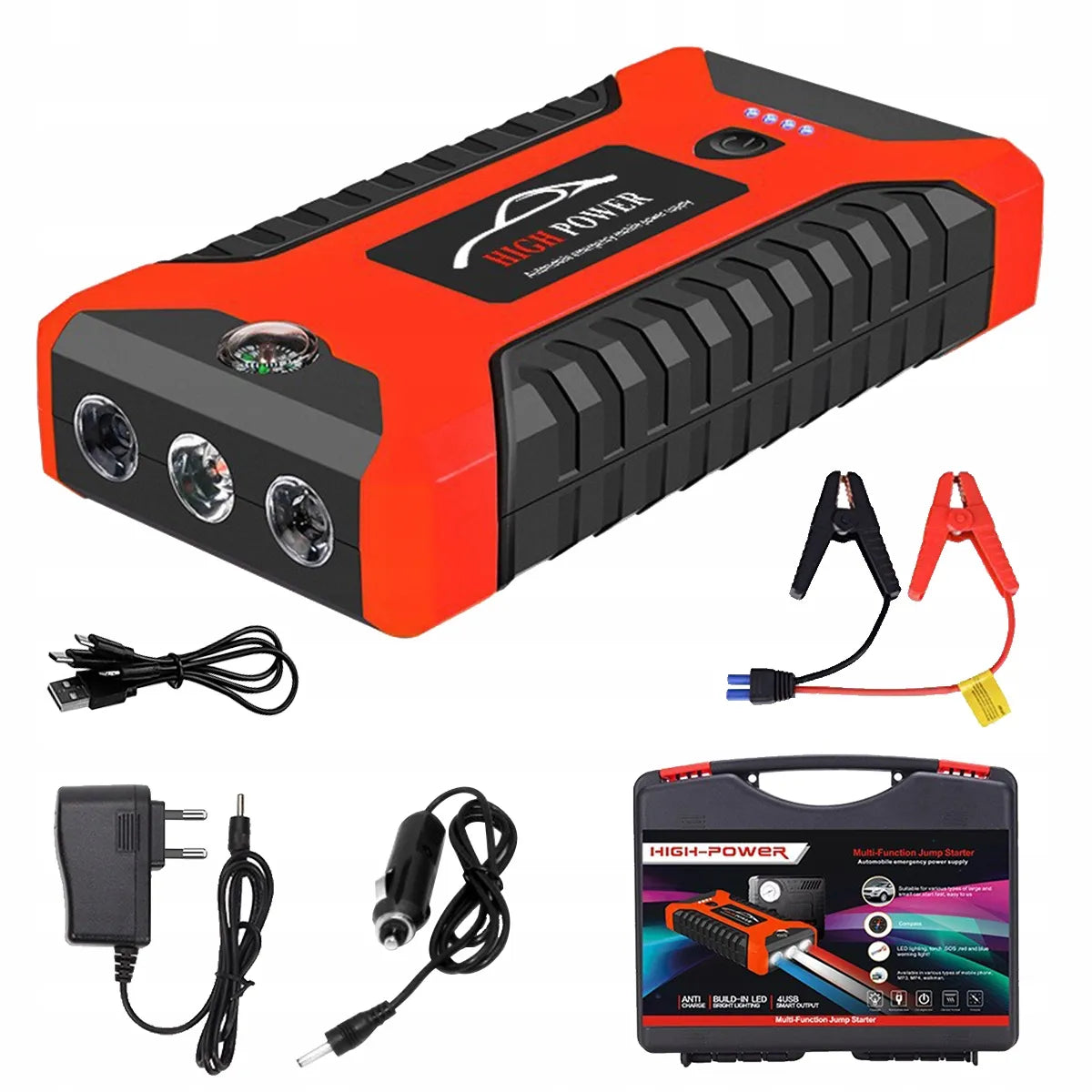 „Buster“ automobilinis užvedimo įrenginys, 99 800 mAh, 12 V, power bank su gnybtais ir žibintuvėliu