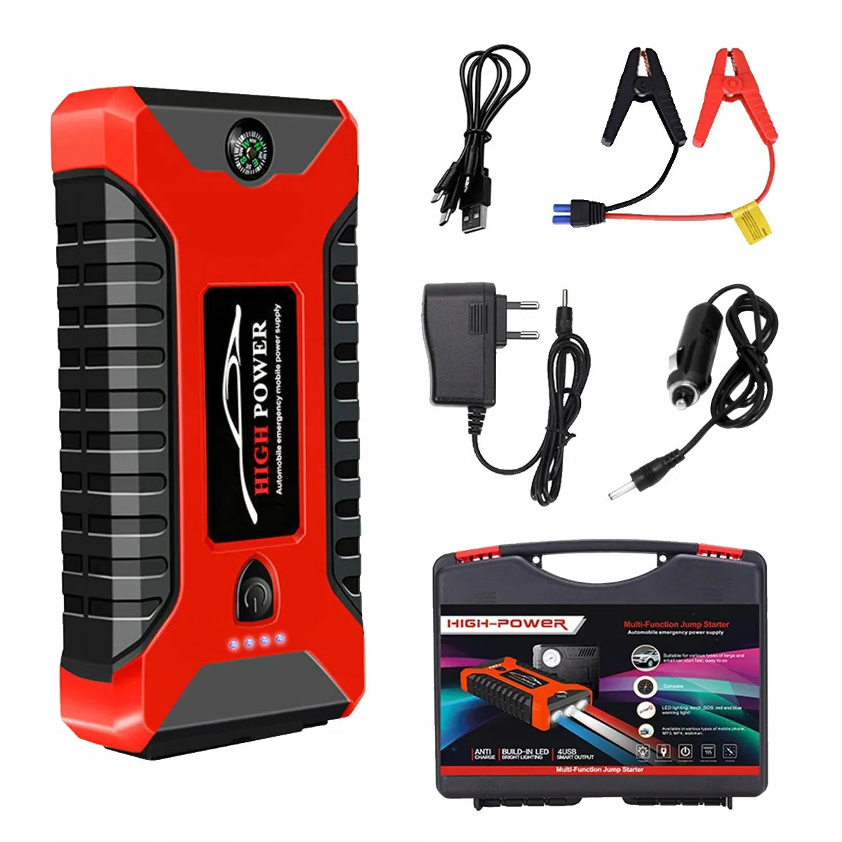 „Buster“ automobilinis užvedimo įrenginys, 99 800 mAh, 12 V, power bank su gnybtais ir žibintuvėliu