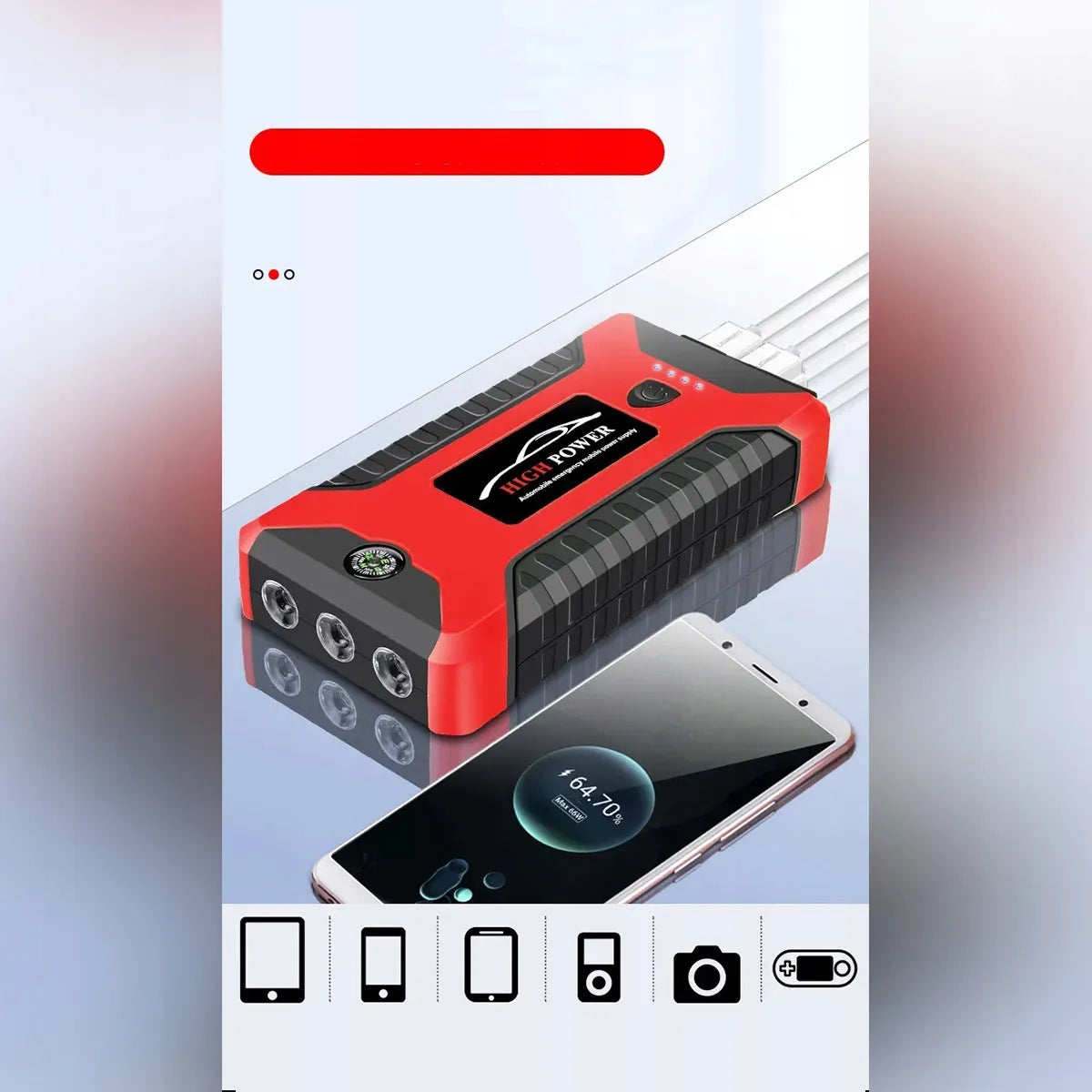 „Buster“ automobilinis užvedimo įrenginys, 99 800 mAh, 12 V, power bank su gnybtais ir žibintuvėliu