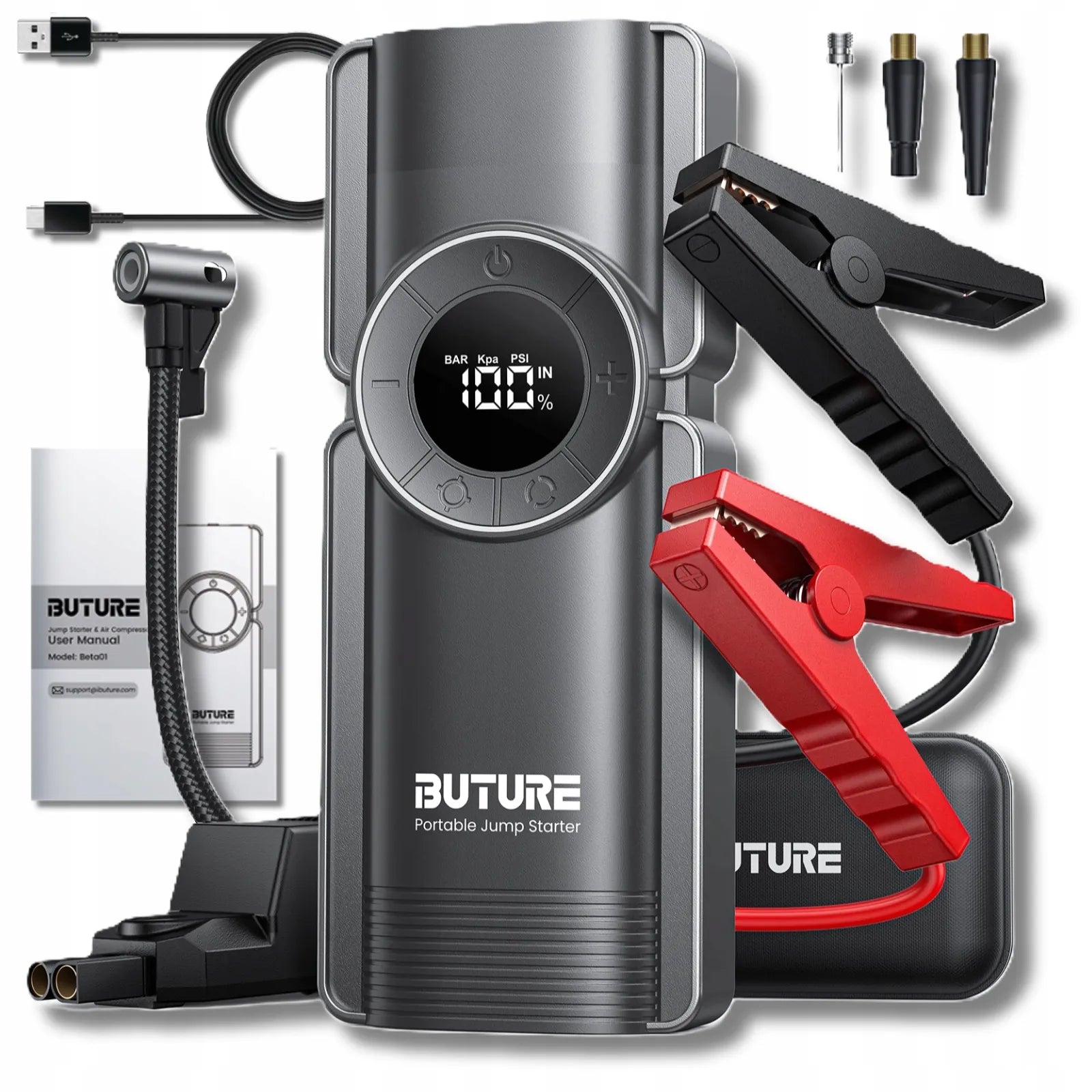 Buture BETA01 4 viename šuolinis paleidiklis, „powerbank“, kompresorius 2500 A