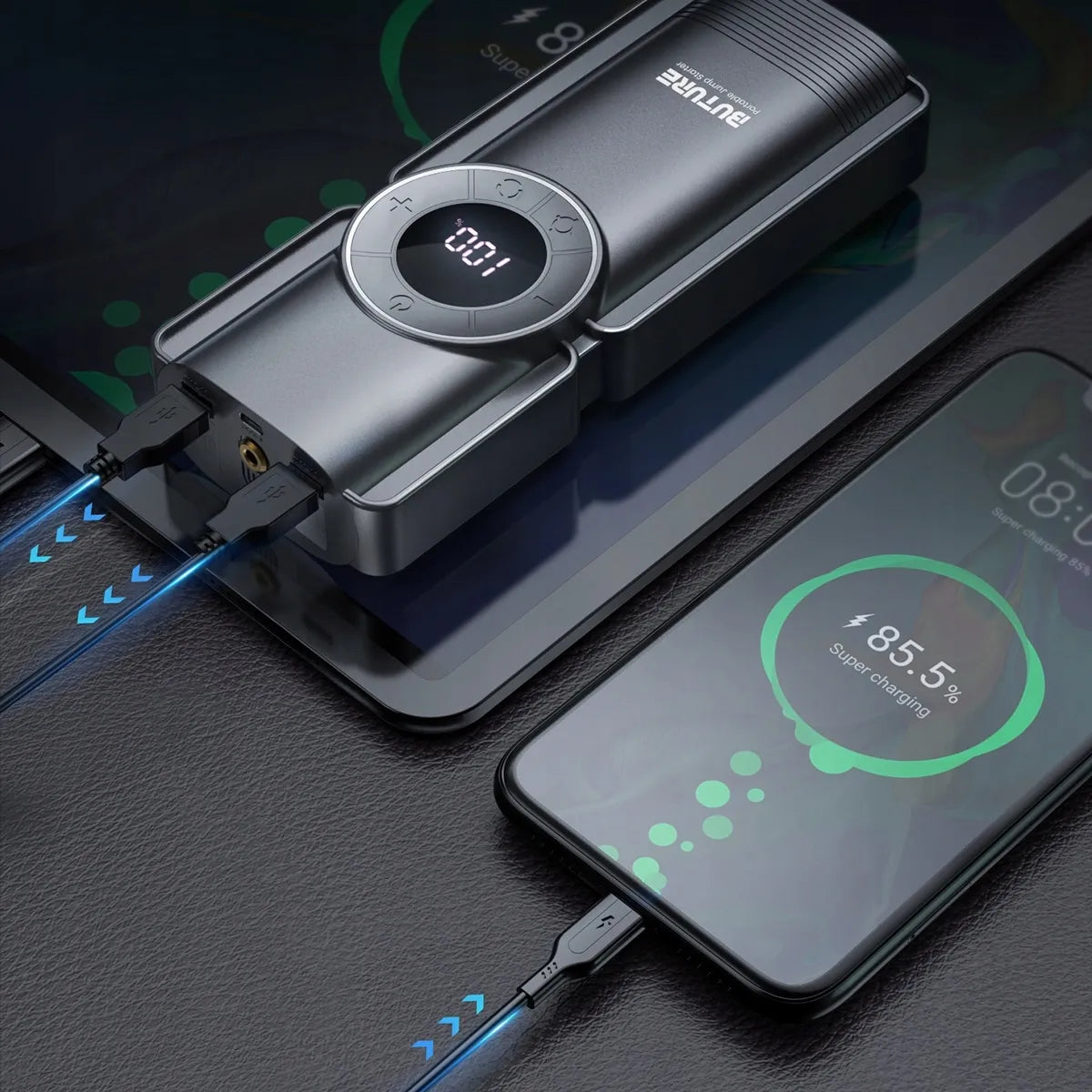 Buture BETA01 4 viename šuolinis paleidiklis, „powerbank“, kompresorius 2500 A