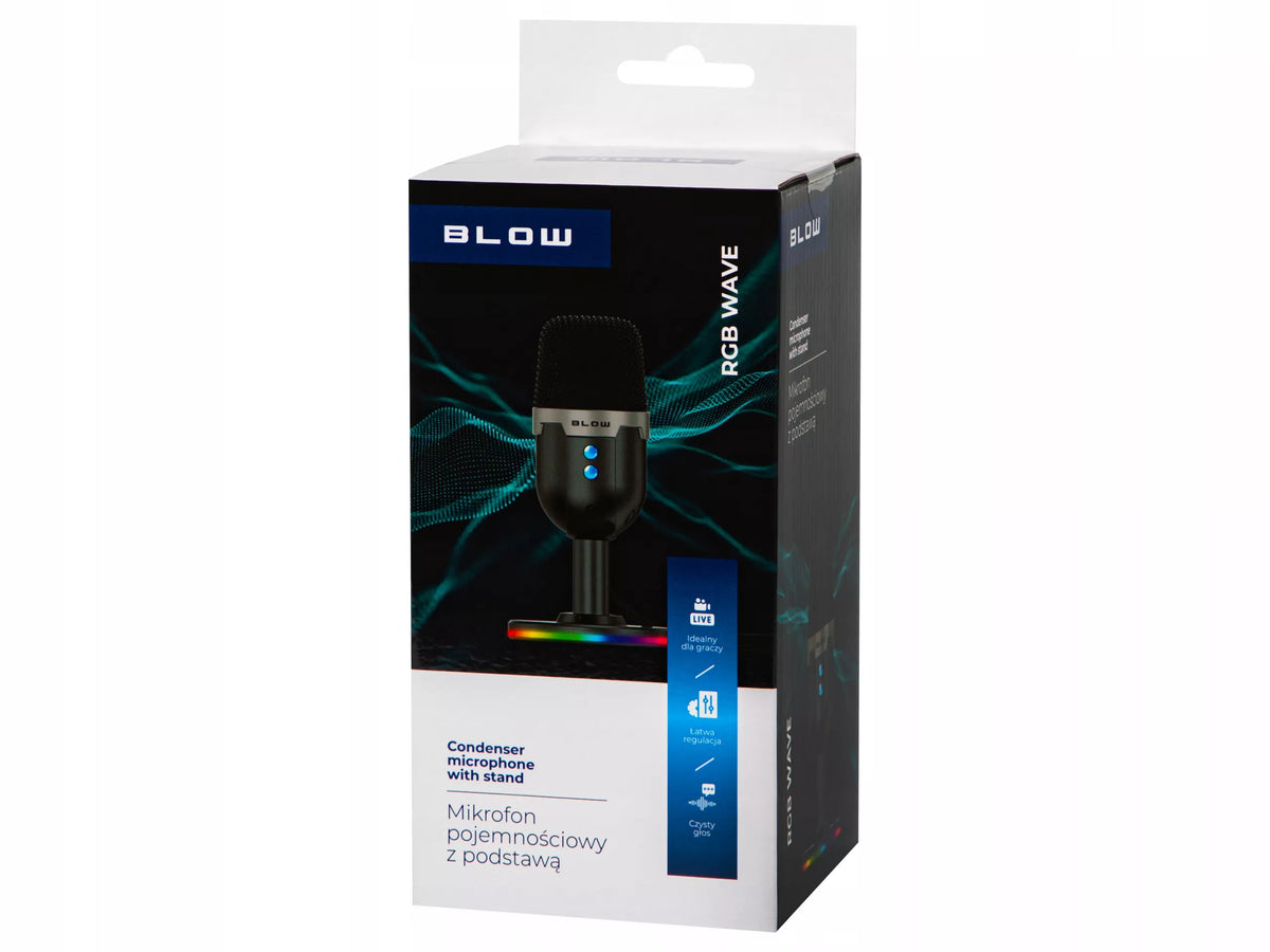 Kondensatorinis mikrofonas kompiuteriui, žaidimų, studijinis, karaoke, USB, LED RGB