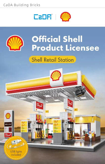 CaDA Shell degalinės konstruktorius, 1309 detalės, LED apšvietimas