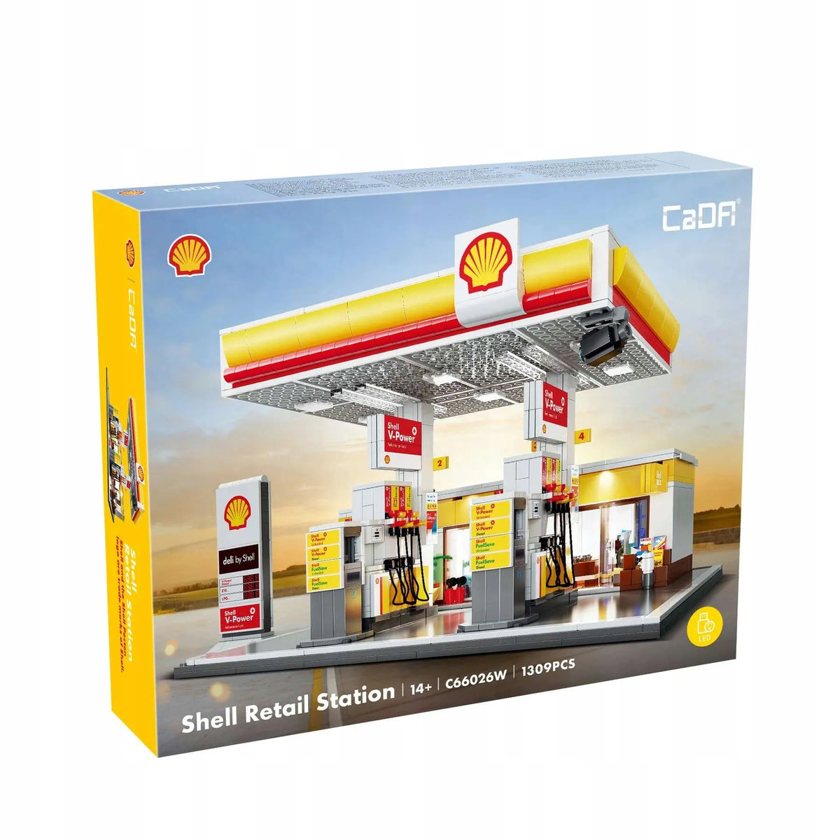 CaDA Shell degalinės konstruktorius, 1309 detalės, LED apšvietimas