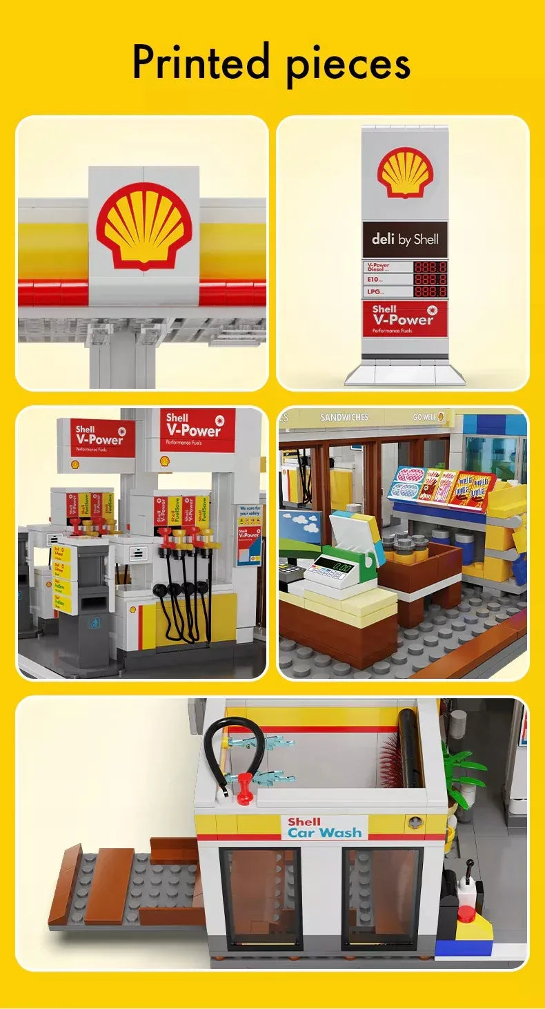 CaDA Shell degalinės konstruktorius, 1309 detalės, LED apšvietimas